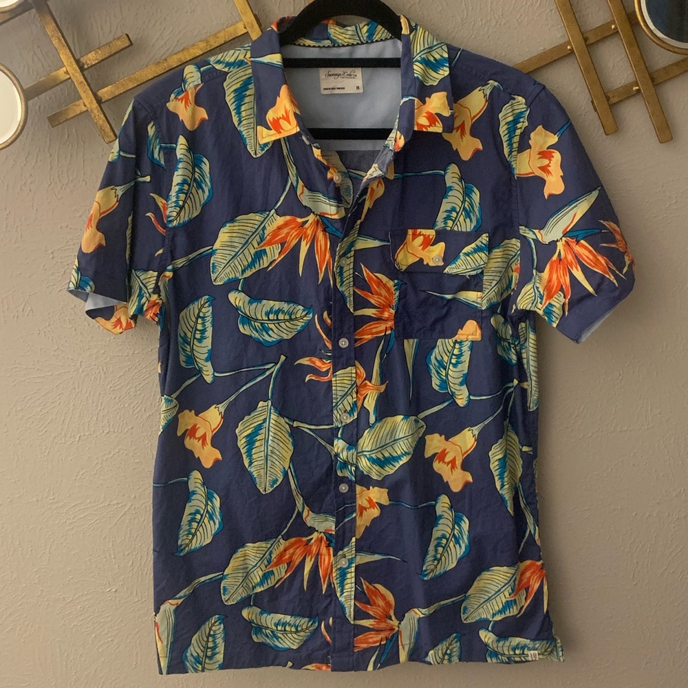 Men’s Tropical Floral Print Short Sleeve Button Down